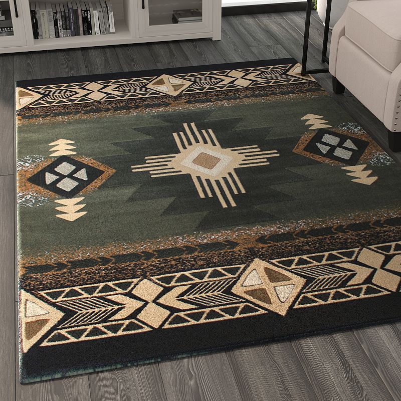 Masada Rugs Masada Rugs 5'x7' Southwest Native American Area Rug - Design C318 Sage Green