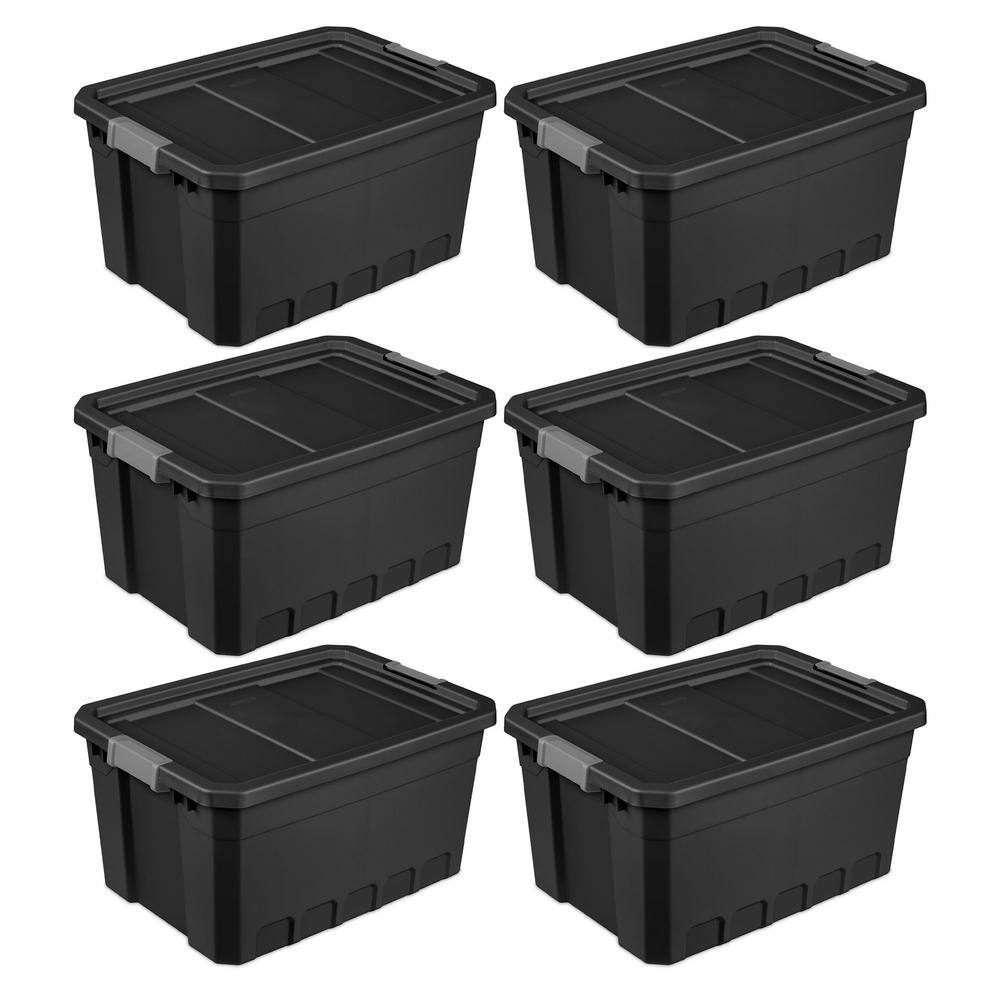 Sterilite 19 gal. Rugged Industrial Stackable Storage Tote with Lid in Black (6-Pack) 6 x 14869006