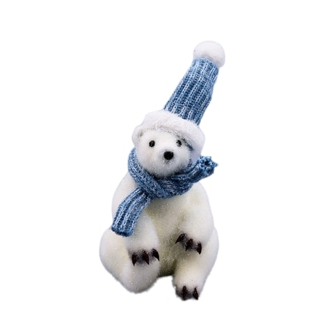 10 Sitting Polar Bear With Blue Scarf & Hat