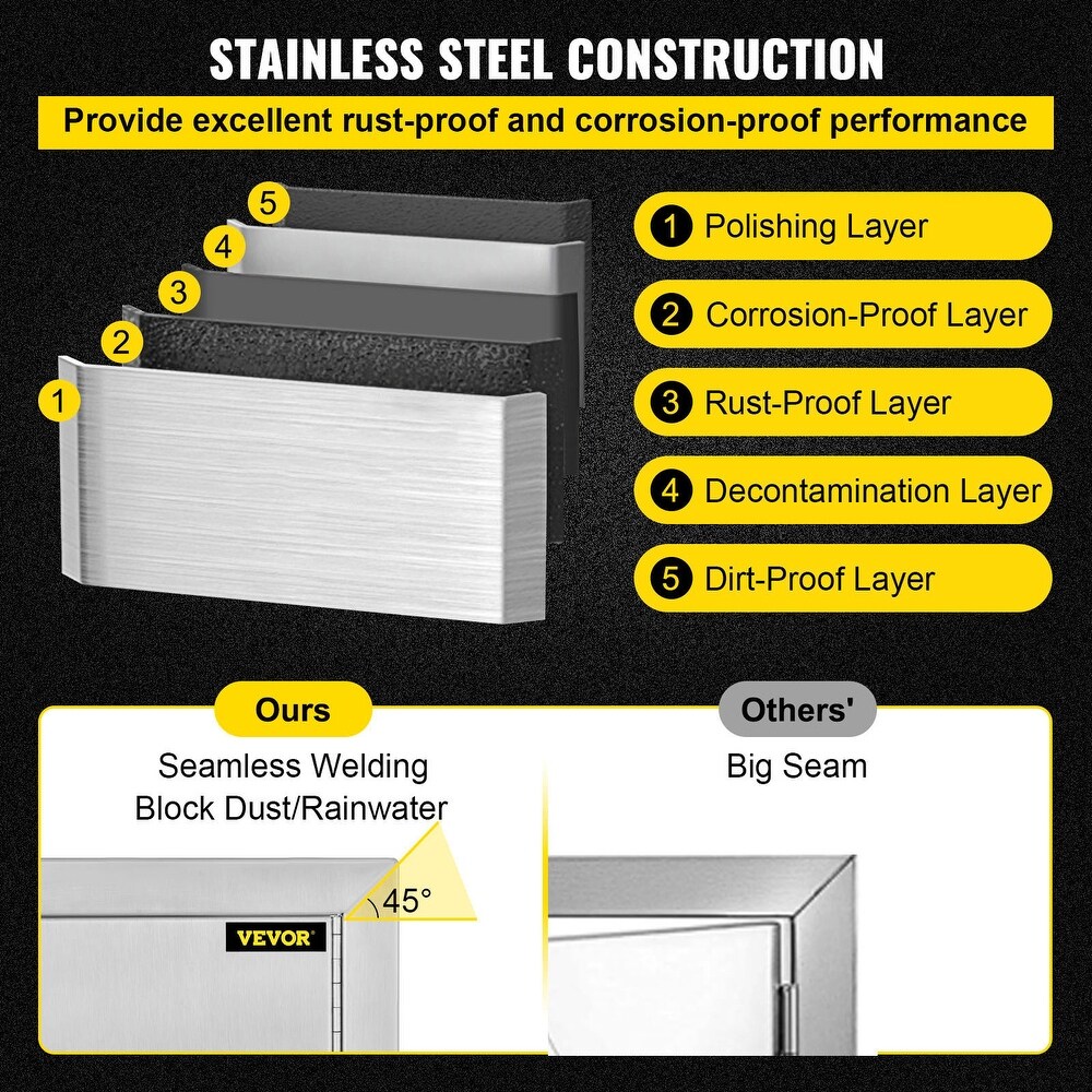 VEVOR 304 Stainless Steel Double Door with Paper Towel Holder for Outdoor Kitchen   Silver
