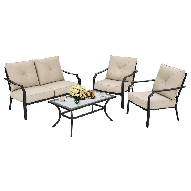 Costway 4 Pcs Patio Furniture Set Cushion Sofa Loveseat Sectional Garden Deck Poolside