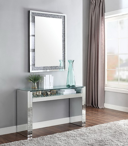 Acme 81473 Nysa Accent Table  Mirrored   Faux Crys...