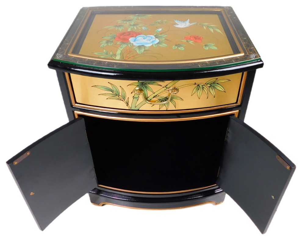 Oriental End Table Painted Bird and Flower Gold Leaf.   Asian   Side Tables And End Tables   by Oriental Furnishings  Houzz