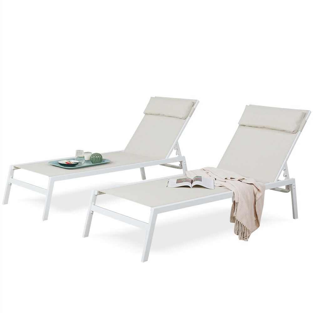 Outdoor Adjustable Reclining Chaise Lounge with Removable Headrest