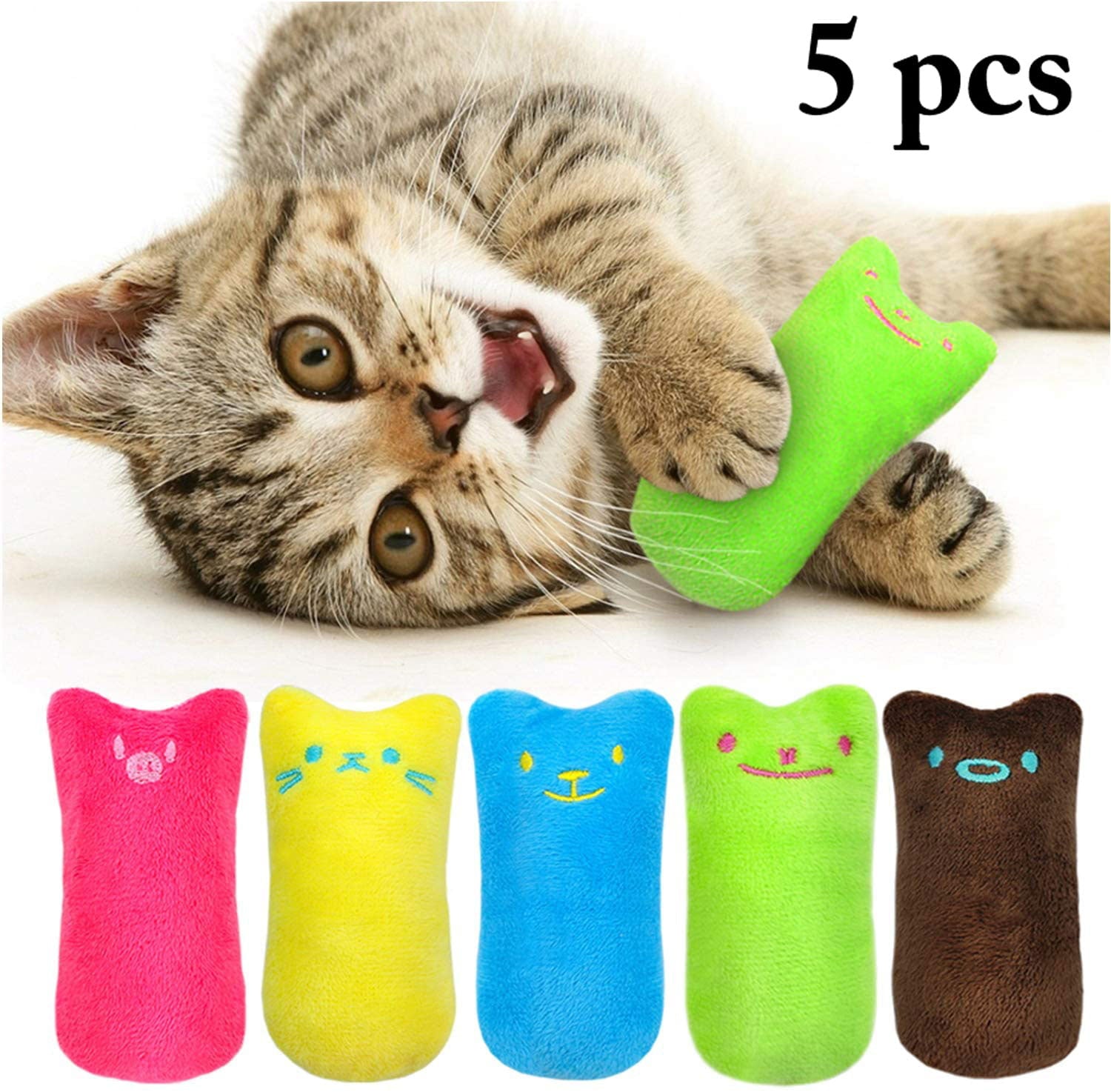 Legendog 5Pcs Cat Chew Toy Bite Resistant Catnip Toys for Cats，Catnip Filled Cartoon Mice Cat Teething Chew Toy