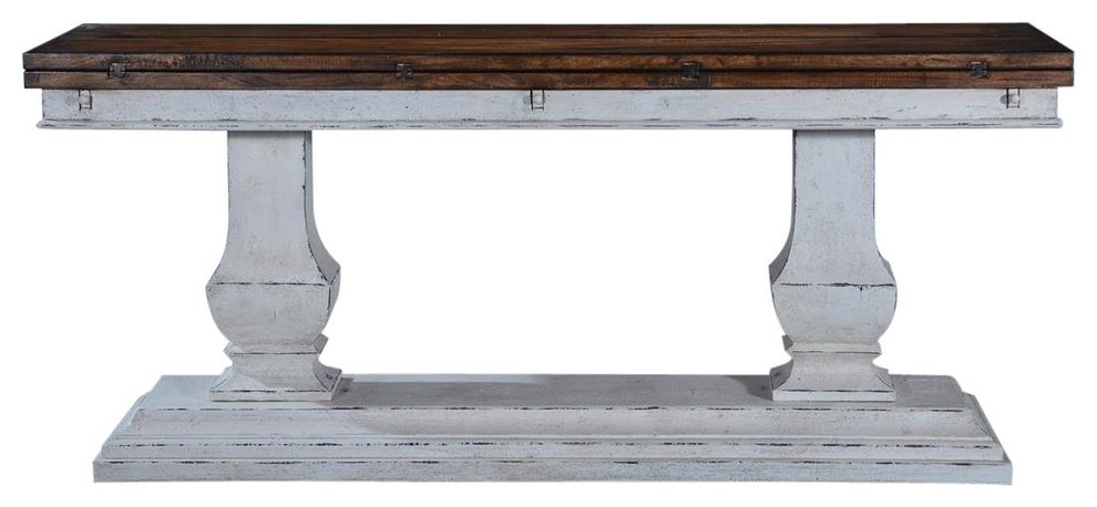 Console Table Italian Rustic Tuscan Antiqued White Pillars  Pecan   French Country   Console Tables   by EuroLuxHome  Houzz