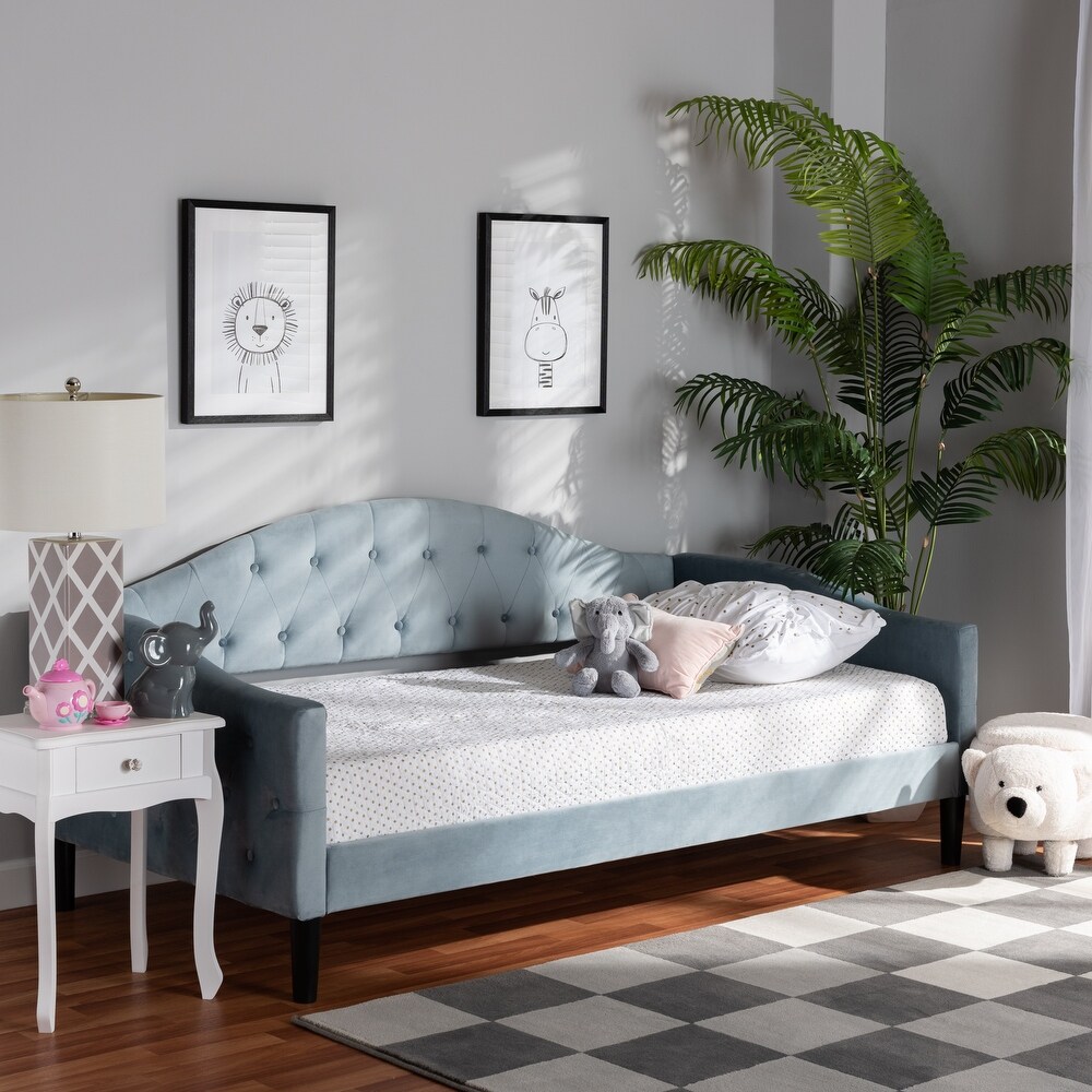 Benjamin Modern Contemporary Light Blue Velvet Upholstered Wood Daybed