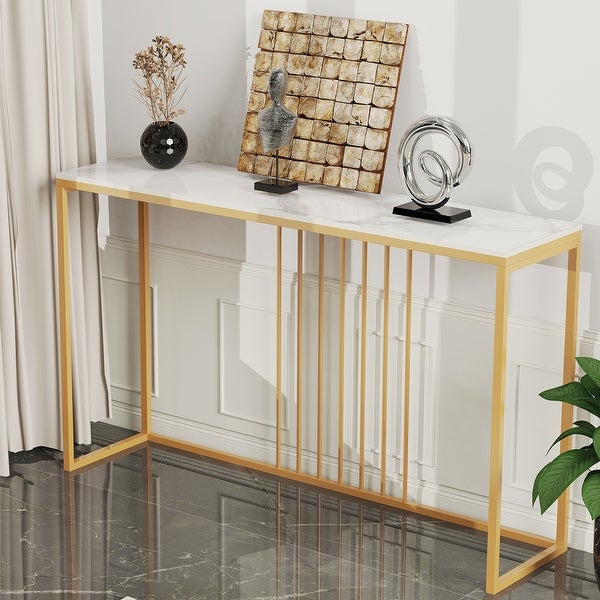 47.2-inch Long Solid Marble Narrow Console Table - W 47.2