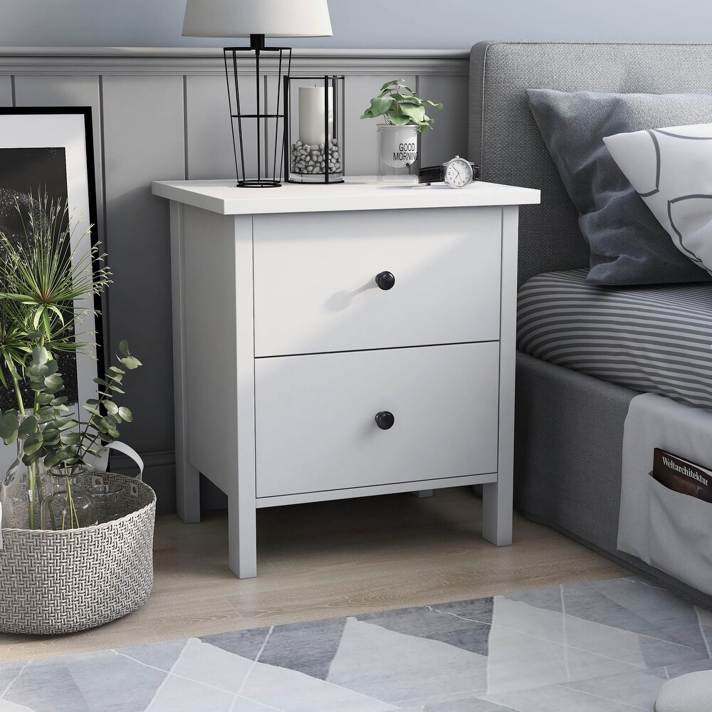 DH BASIC Transitional Neutral Finish 2 Drawer Nightstand by Denhour