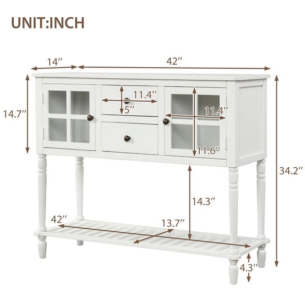 White Sideboard Console Table Shelf Wood Glass Buffet Storage Cabinet