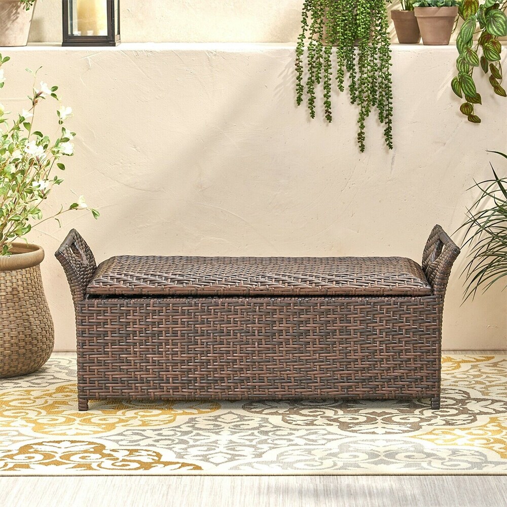 Outdoor Brown Wicker Storage Ottoman