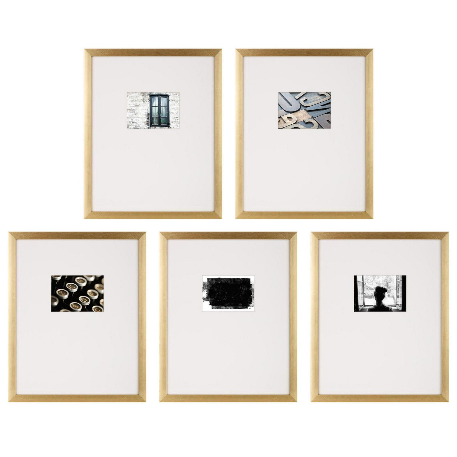 Instapoints 5 Piece Gallery Wall Picture Frame Set 16  x 20  Matted to 5  x 7  with Offset Mat and Hanging Template  Crowdfused