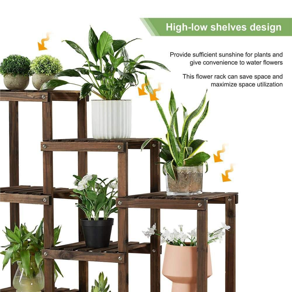 Yaheetech 45 in. Tall Indoor/Outdoor Wooden Flower Plant Stand with 10 Platforms (7 Tier) DYtrxb0001