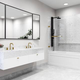 VIGO Rialto 34 in. W x 58 in. H Pivot Frameless Tub Door in Matte Brushed Gold with 516 in. (8mm) Clear Glass VG6074MGCL3458