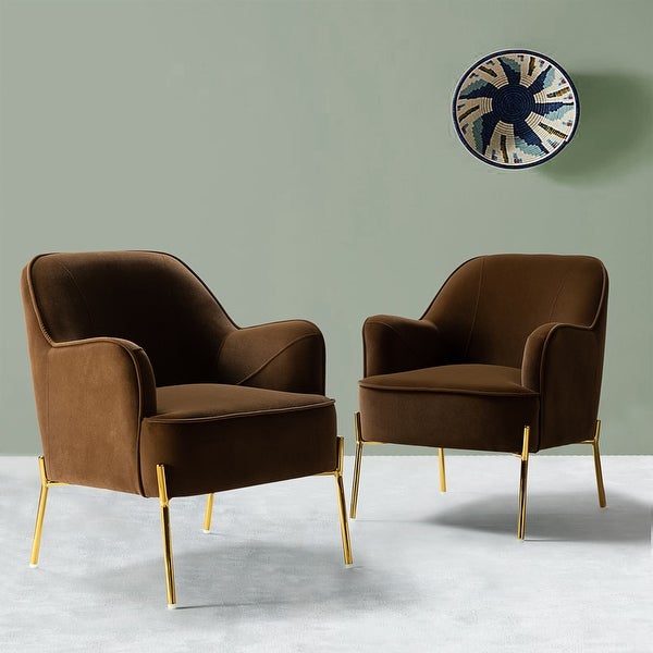 Nora Modern Velvet Accent Chair with Golden Metal Legs Set of 2 by HULALA HOME