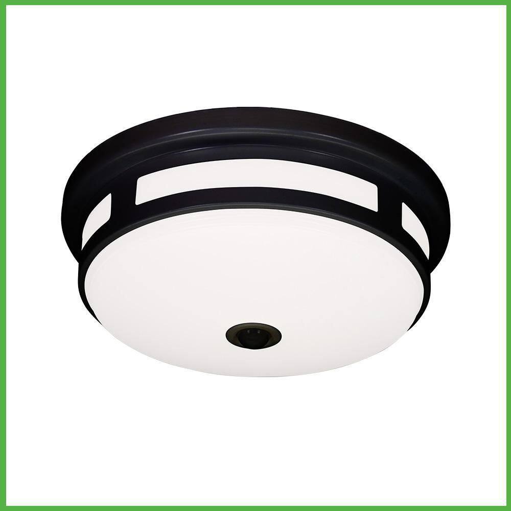 Hampton Bay Greenhaven 11 in. 1-Light Matte Black Motion Sensor LED Outdoor Flush Mount Ceiling Light Color Selectable (4-Pack) 564281011-4PK