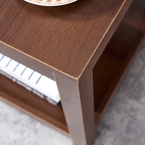 Modern Simple Side Table，Wooden 2-tier End Table with storage shelve