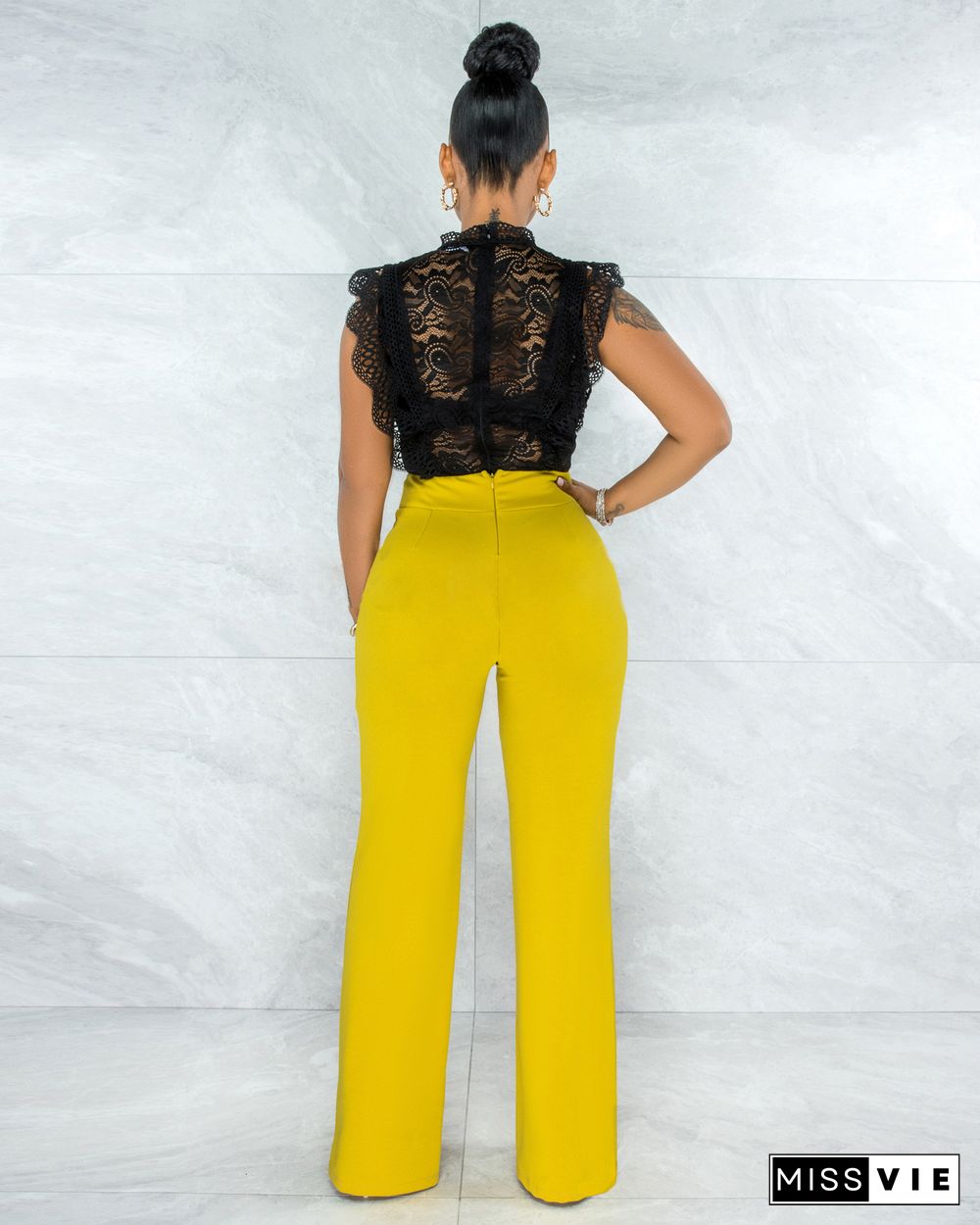 Slim Back Zipper High Waist Straight Leg Pants