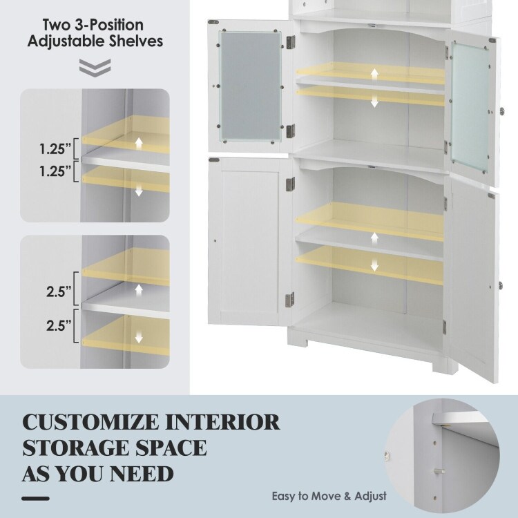 6 Tier Freestanding Bathroom Cabinet with 2 Open Compartments and Adjustable Shelves   23.5\