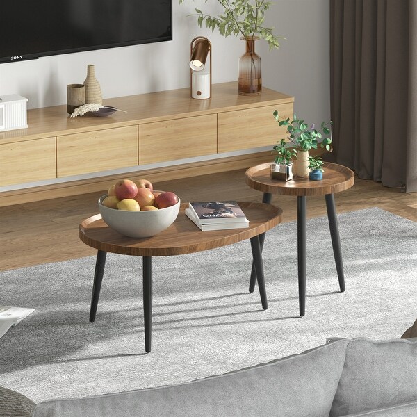 Modern Round Coffee Table Accent Nesting Tables Living Room Set of 2 - 31.5x21.7x15 inch