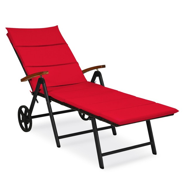 Tangkula Foldable Beach Sling Chair With 7 Adjustable Positions amp cushion Indoor Living Room Chaise Lounge