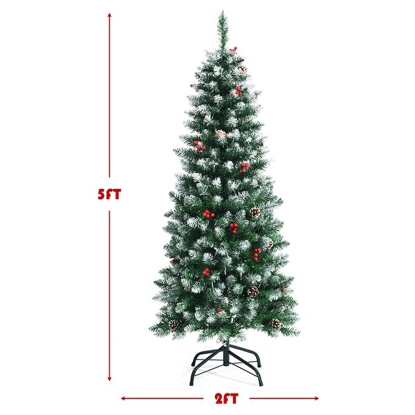 Gymax 5/6/7 FT Prelit Hinged Christmas Tree Artificial Pencil Xmas