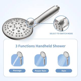 UPIKER 6-Spray Patterns with 1.8 GPM 4 in. Tub Wall Mount Single Handheld Shower Heads in Nickel (Valve Included) UP221301FN009