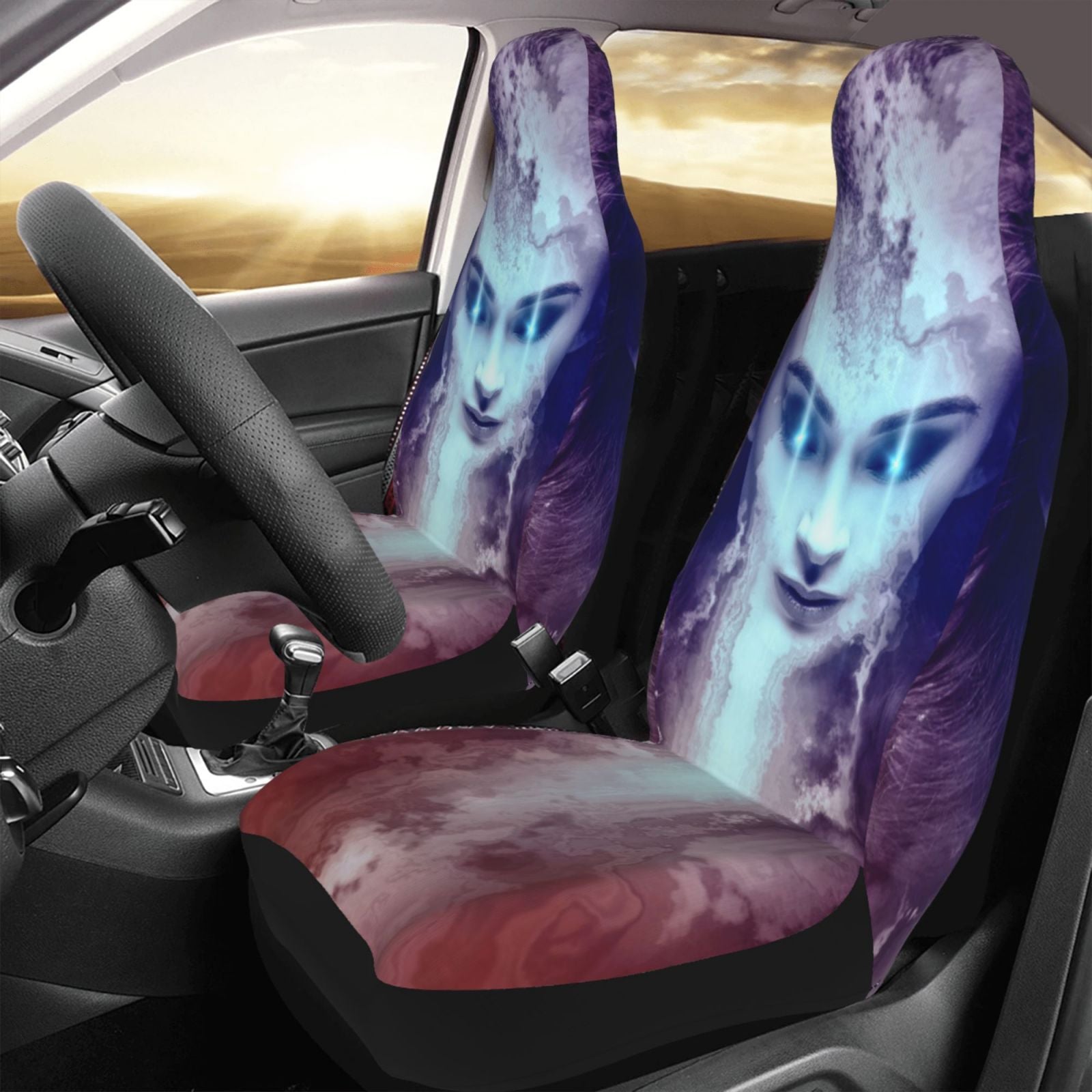 TEQUAN Front Seat Covers， Surreal Cyberpunk Girl Pattern 2 Piece Car Seat Cover Fit Most Car SUV Truck Van