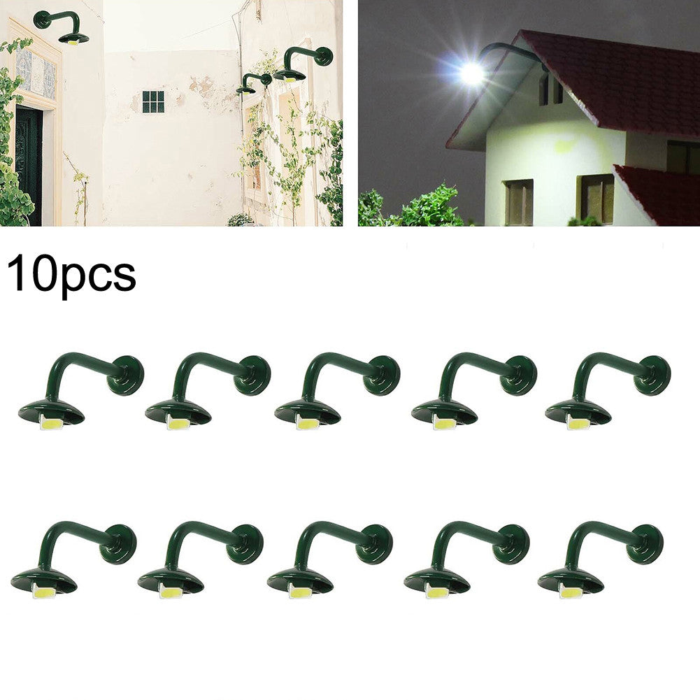 10pcs Model Railway HO Scale 1:87 Hanging Lamp Outdoor Wall Goose Neck Light LED