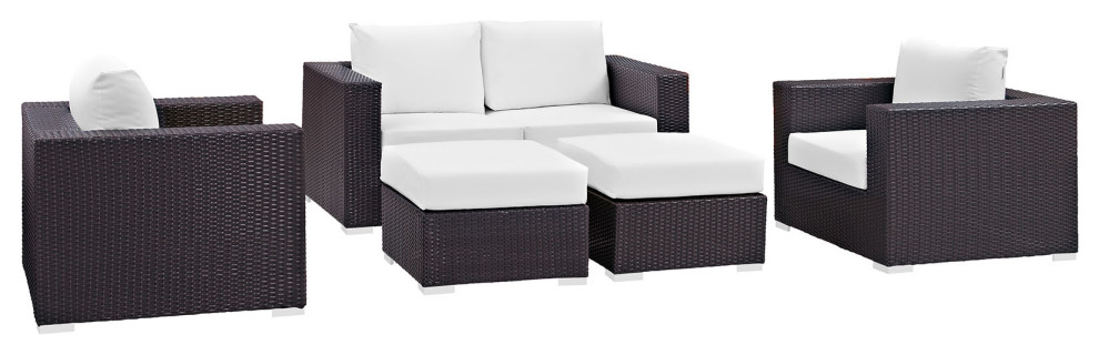 Convene 5 Piece Outdoor Wicker Rattan Sofa Set   Tropical   Outdoor Lounge Sets   by Modway  Houzz