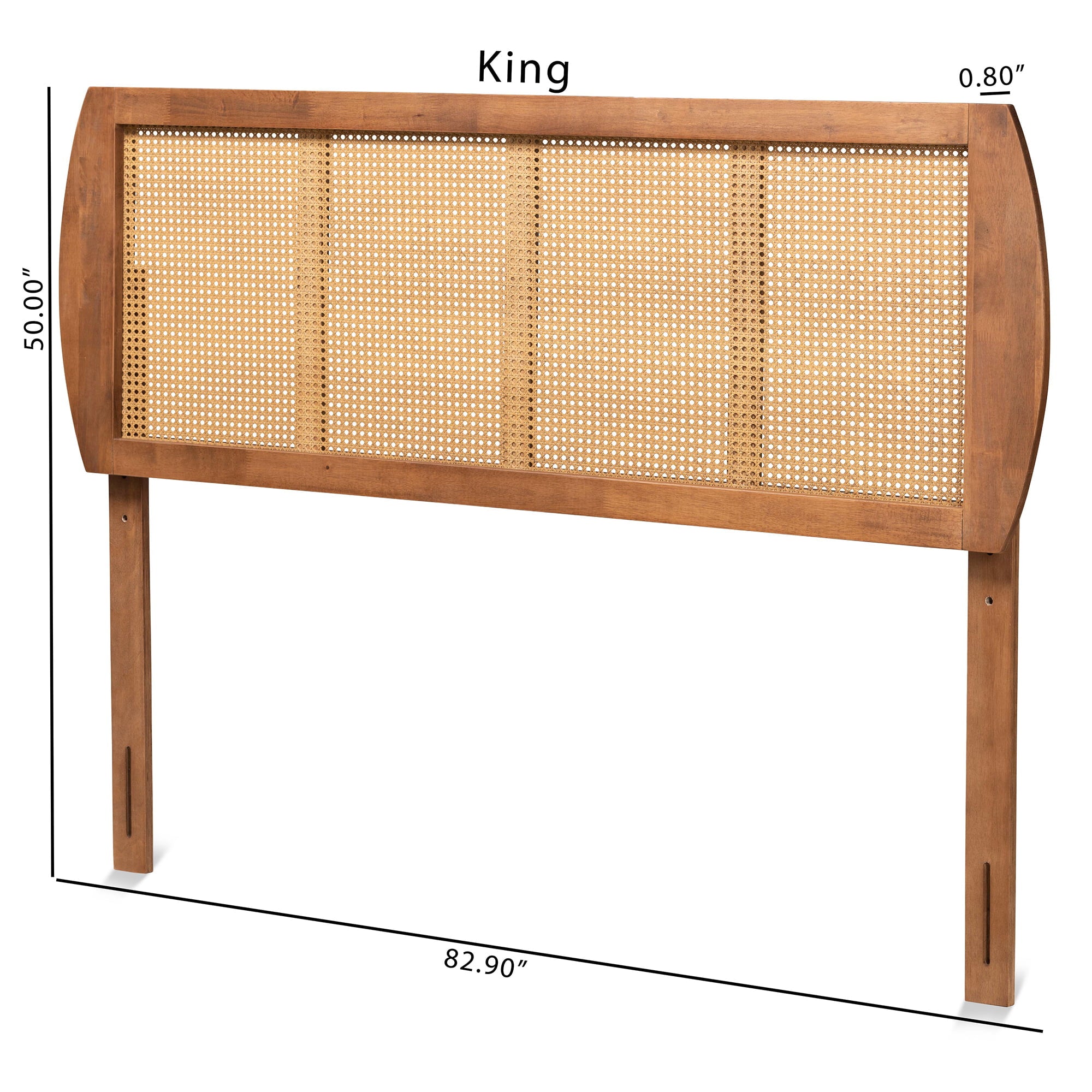 Baxton Studio Harris Mid-Century Wood Back Support Rattan Headboard, Queen, Ash Walnut