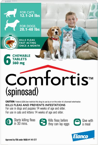 Comfortis Chewable Tablets for Dogs 20.1-40 lbs and Cats 12.1-24 lbs， (Green Box)