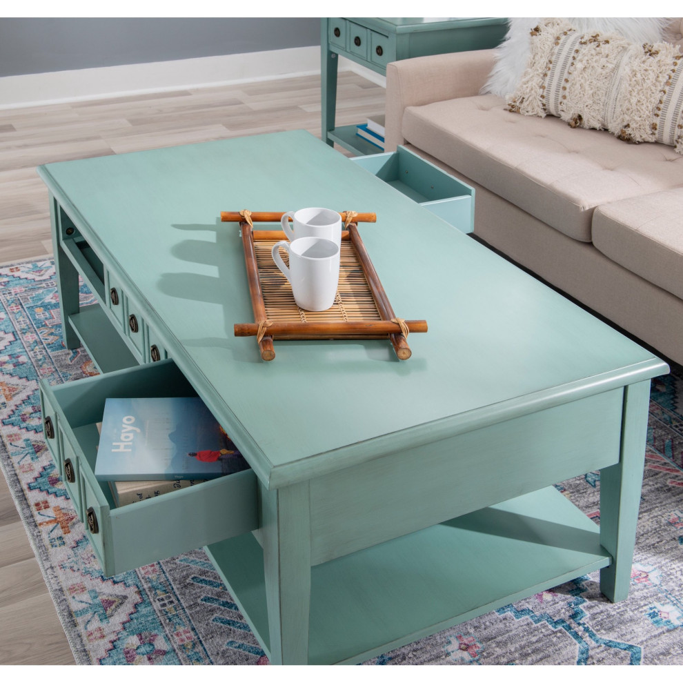 Vintage Coffee Table  Lower Shelf and 3 Drawers With Antique Bronze Pulls   Farmhouse   Coffee Tables   by Declusia  Houzz