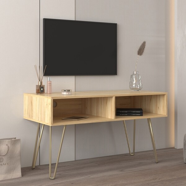 42 inch Modern Simple Small TV Stand with 2 CabinetandGolden Metal Legs