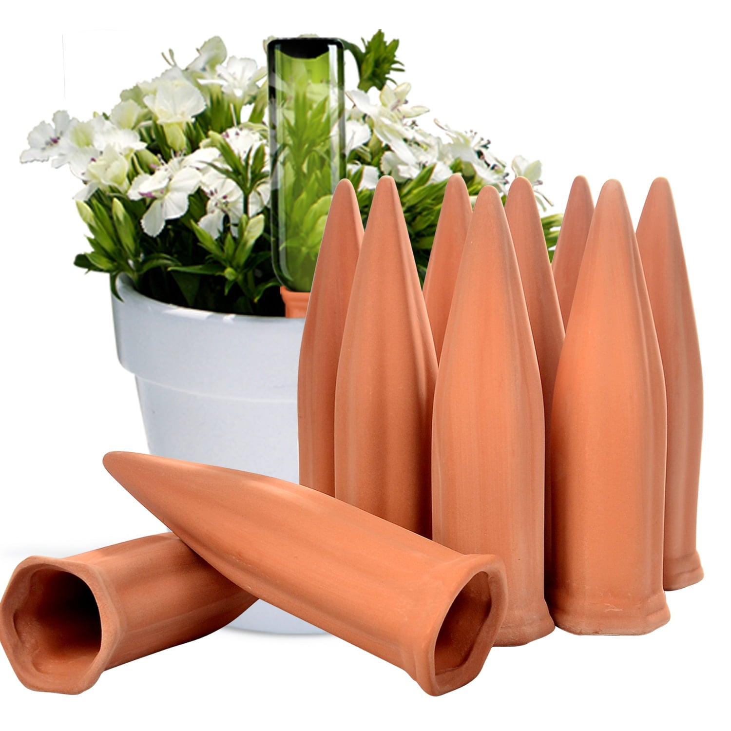 B SEPOR Ceramic Plant Waterer Terracotta Self Watering Spikes for Vacation or Holiday (10Pack)