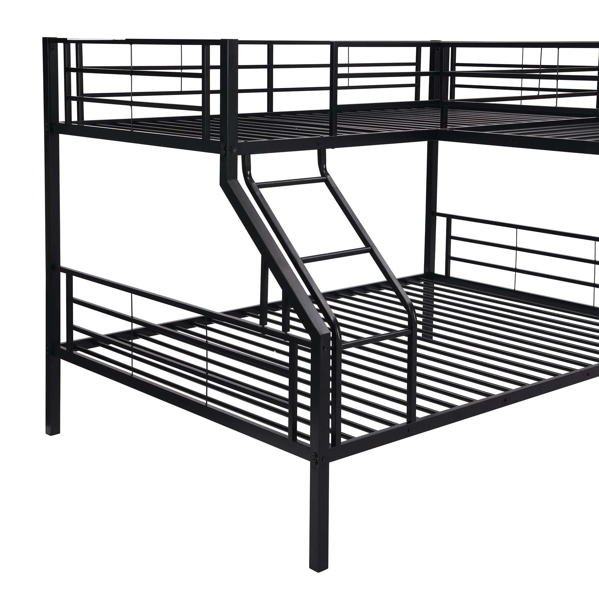 Euroco Twin L-Shaped Metal Bunk Bed with Built-in Study Desk for Kids' Bedroom, Black