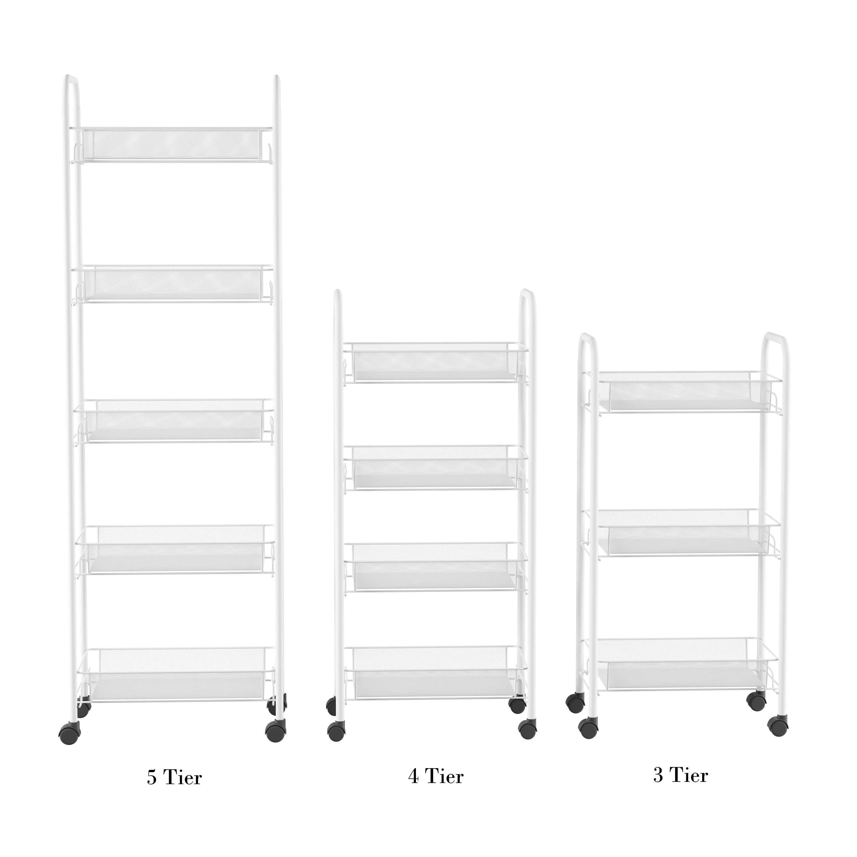 Lavish Home Narrow 4-Tier Rolling Cart for Home and Office Storage (White)