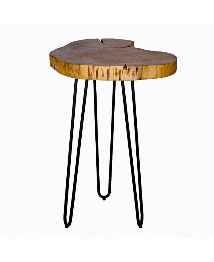 Alaterre Furniture Hairpin Natural Live Edge Wood with Metal 20 Round End Table