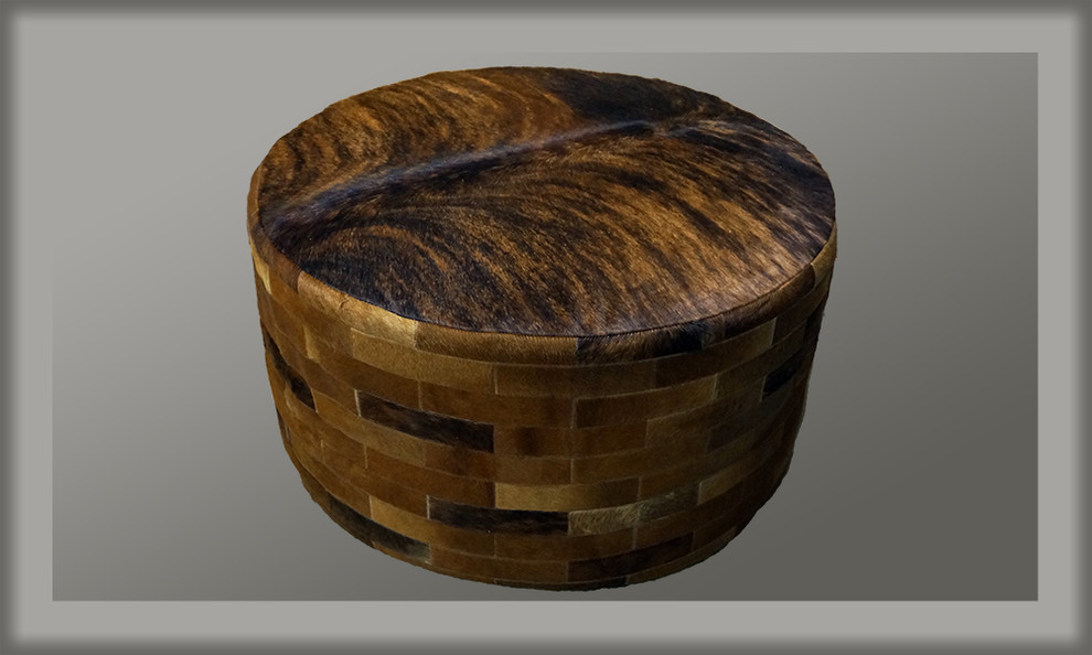 Cowhide 36 quotRound Patchwork Ottoman   Contemporary   Footstools And Ottomans   by Great Blue Heron Furniture  Houzz