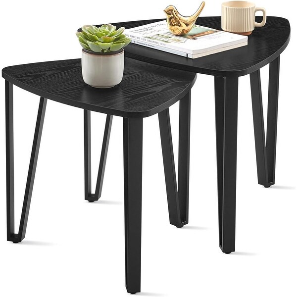 Stacking Side Coffee Tables，Charcoal Gray and Black End Tables