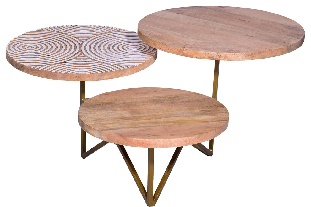 Modern Farmhouse Coffee Table  Mango Wood Construction With 3 Tiers  Gold/Brown   Modern   Coffee Tables   by Decor Love  Houzz