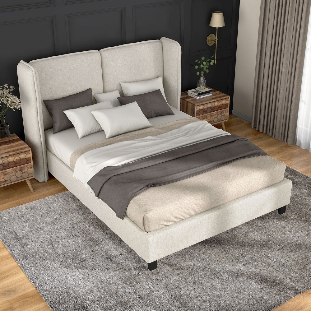 Janna Modern Boucle Fabric Queen size Platform Bed with Wingback Headboard by Furniture of America