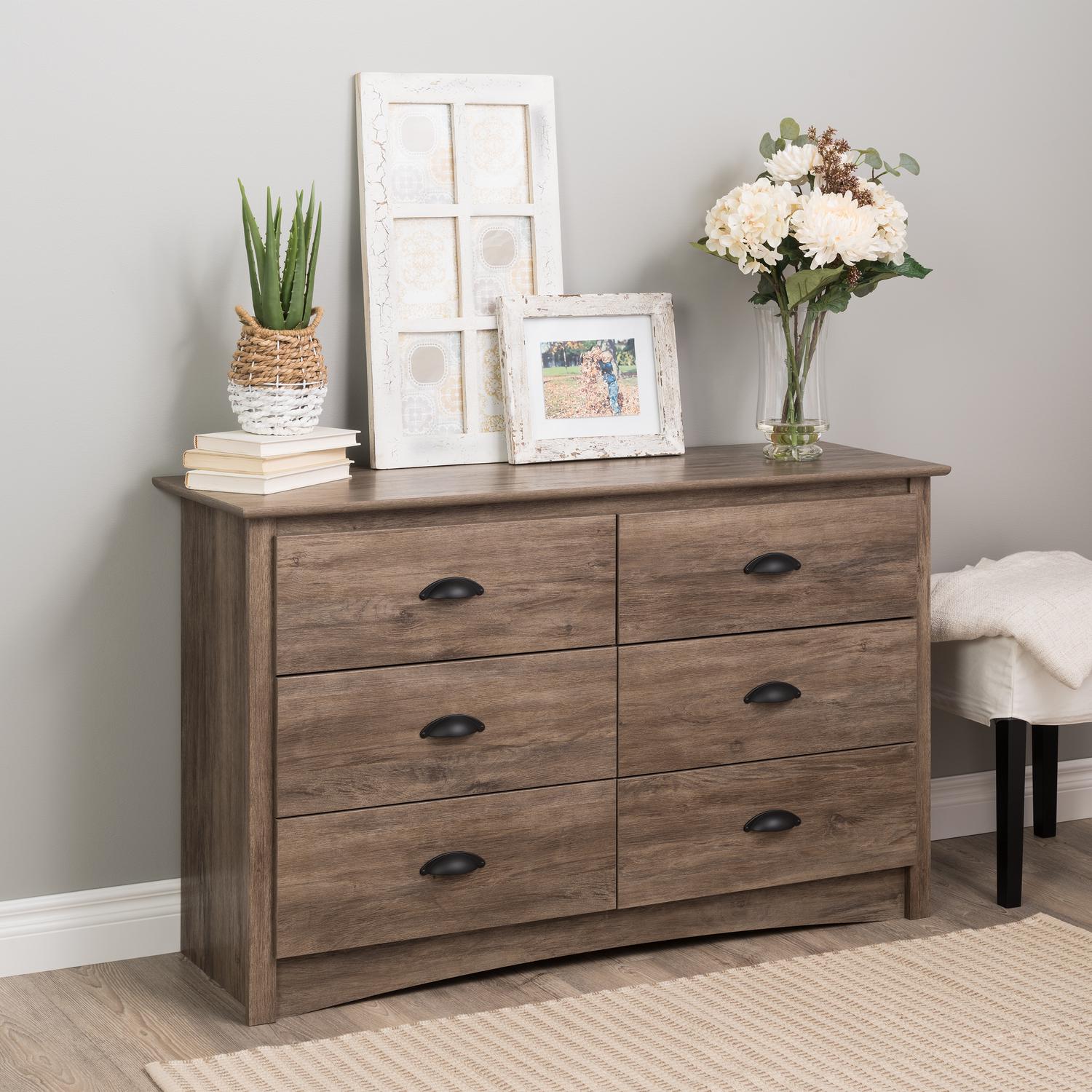 Prepac Salt Spring Coastal Compact 6-Drawer Double Dresser， Drifted Gray