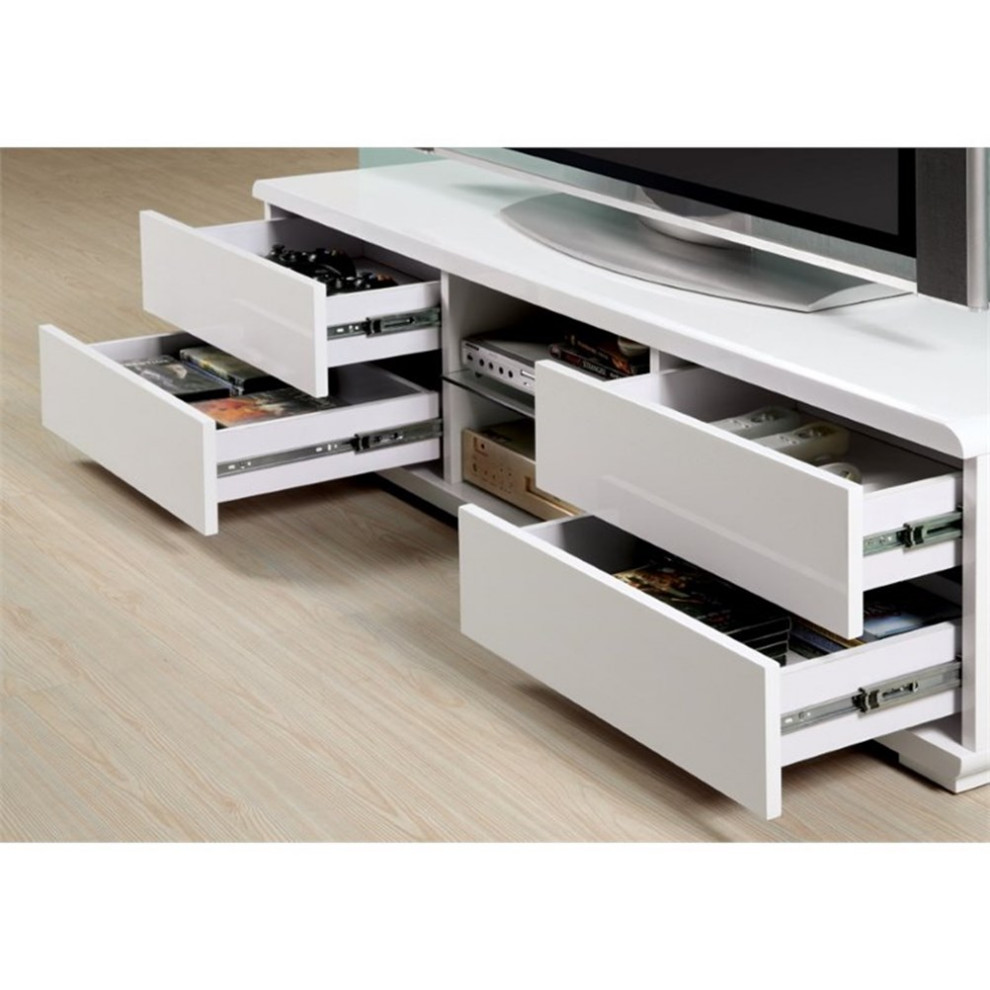 Bowery Hill Modern Modern Wood 4 Drawer TV Stand in White Finish   Transitional   Entertainment Centers And Tv Stands   by Homesquare  Houzz