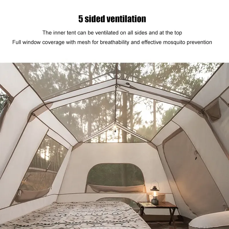 Portable Large Space Folding Family Tent 5 8 Person Luxury Double Layers Waterproof Folding Two Rooms Outdoor Camping Tents