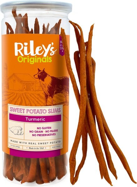 Riley's Originals Slims Dried Sweet Potato with Turmeric Dog Treats， 7.5-oz bag