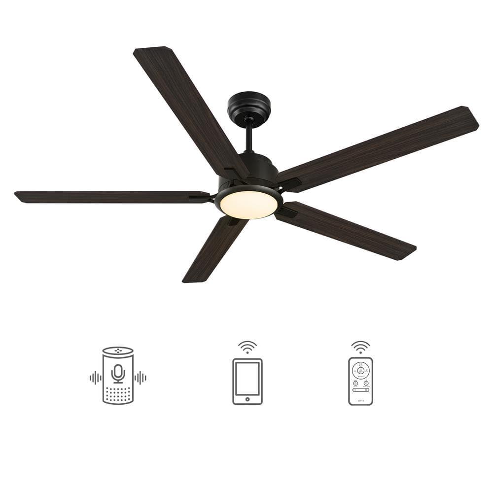 CARRO Essex 60 in Dimmable LED IndoorOutdoor Black Smart Ceiling Fan with Light and Remote Works with AlexaGoogle Home