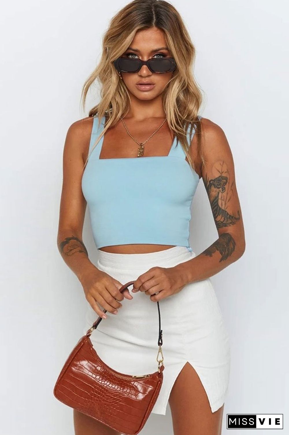 Stylish Square Neck Cropped Beach Tank Top