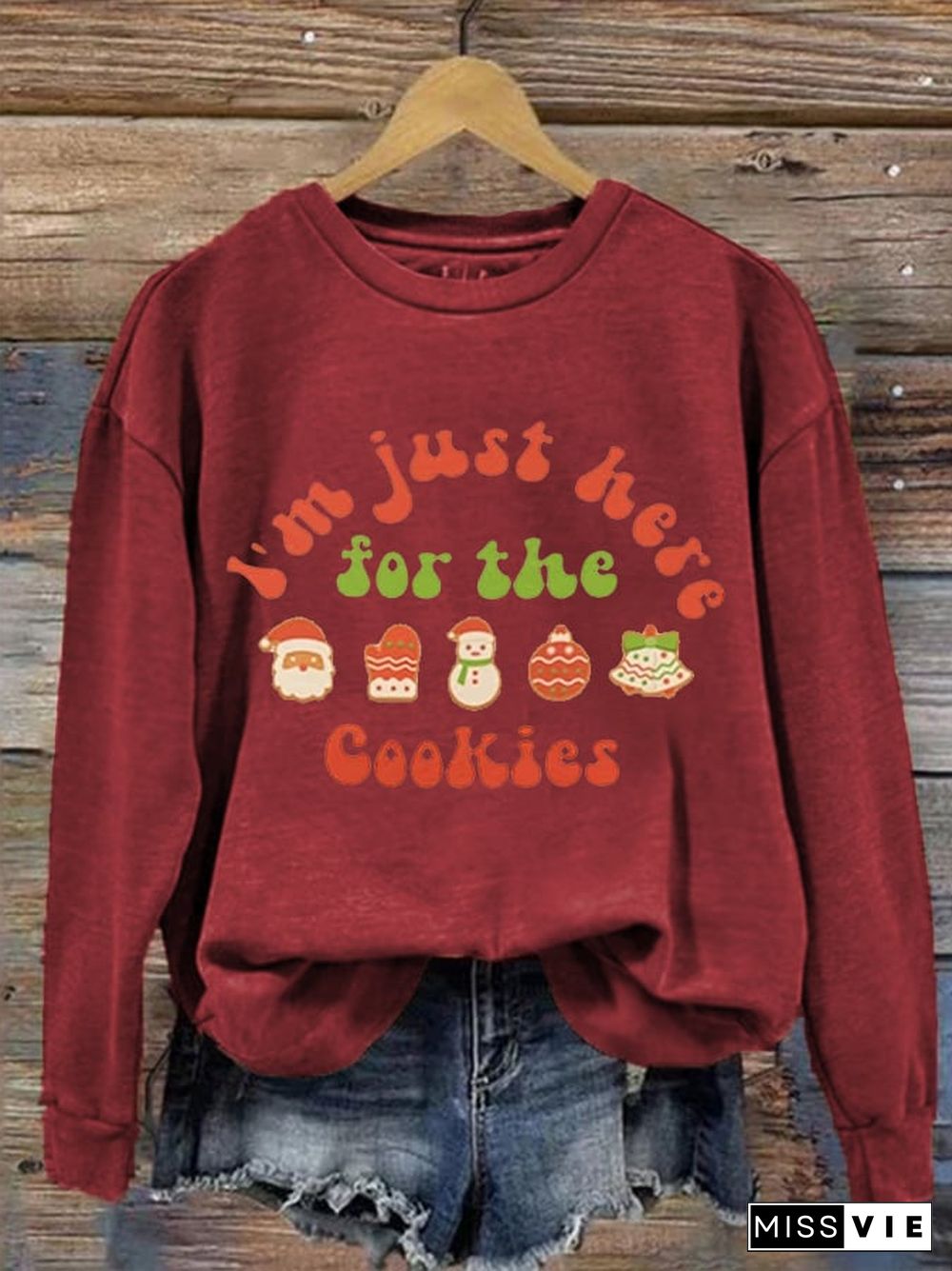 Women's I‘m Just Here For The Cookies Christmas Gifts For Family Casual Sweatshirt