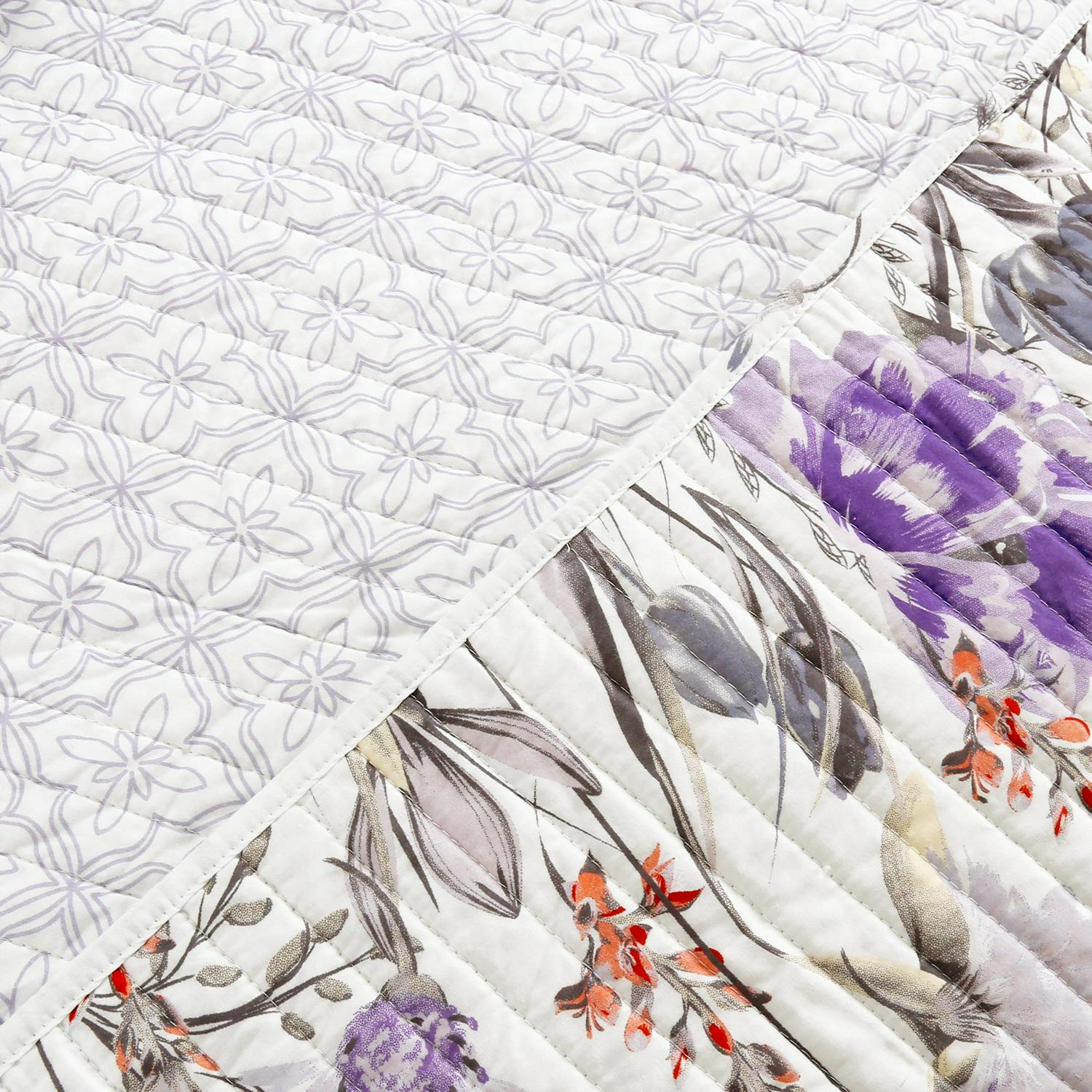 Lush Decor Adalia Floral Cotton Reversible Quilt， Full/Queen， Purple/Gray， 3-Pc Set